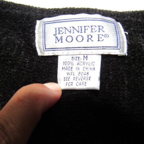 VTG JENNIFER MOORE Womens Cardigan Zippered Sweater Tweed Preppy Checker Black M - Picture 2 of 6